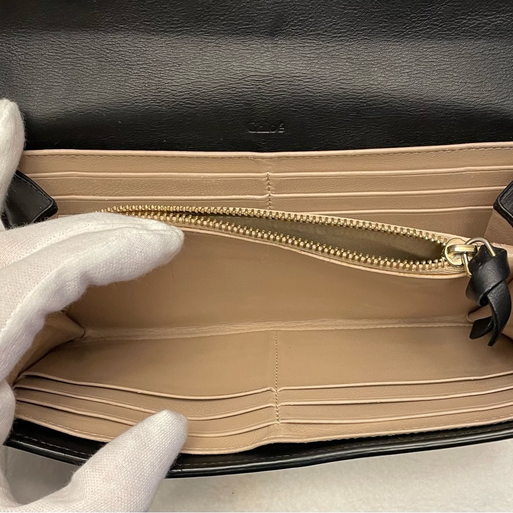 Chloe Authentic Vintage Black Leather Long Wallet with Tan Leather Interior - Picture 10 of 16